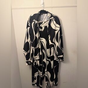 Eloquii Black & Cream Abstract Print Button-Up shirt with matching pants